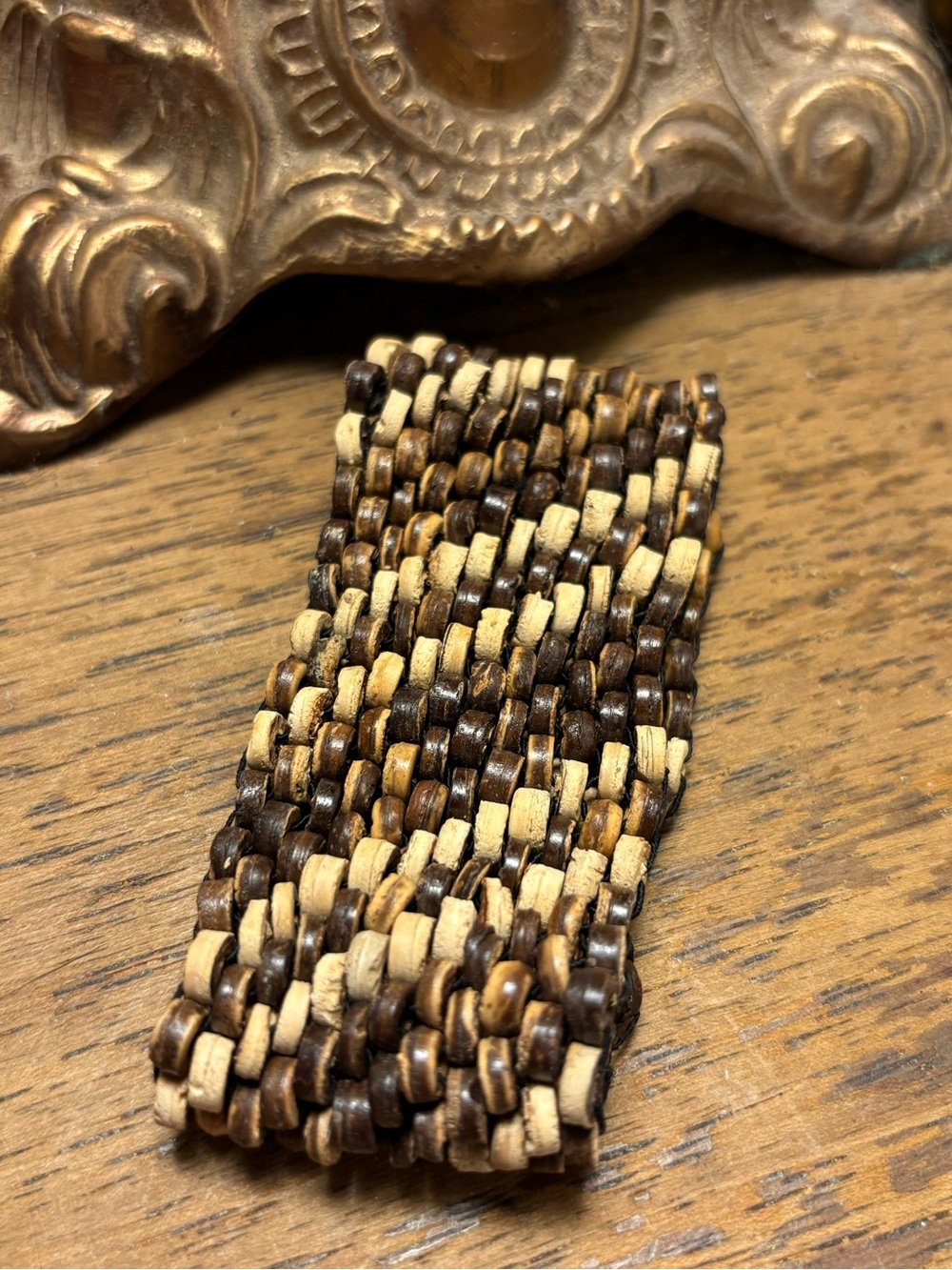 Handwoven Brown & Tan Beaded Stretch Bracelet